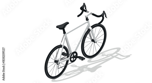 Isometric style road bike with shadow on white background