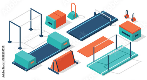 Isometric gym equipment collection for parkour and calisthenics training design