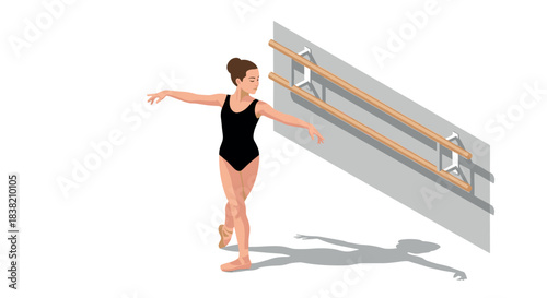 Isometric ballet practice: dancer at barre in studio