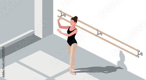 Ballet practice in modern studio with isometric design