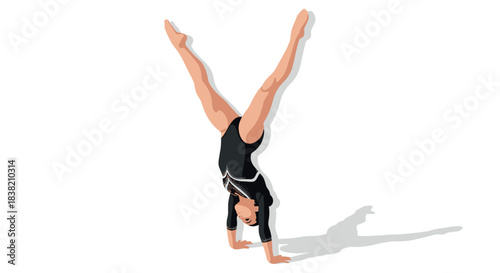Artistic gymnast performing handstand in distinctive pose with shadows