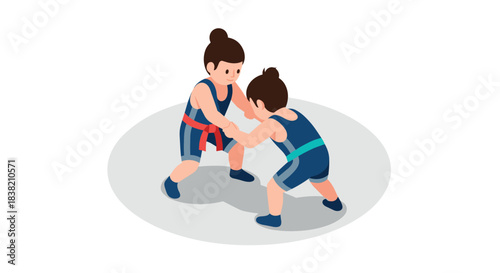 Cartoon wrestlers competing in lucha libre style with colorful attire