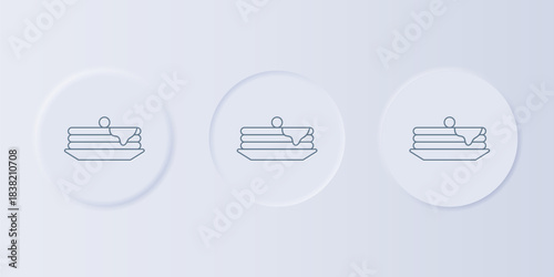 Grey Stack of pancakes icon isolated on grey background. Baking with syrup and cherry. Breakfast concept. Set icons in square buttons. Vector