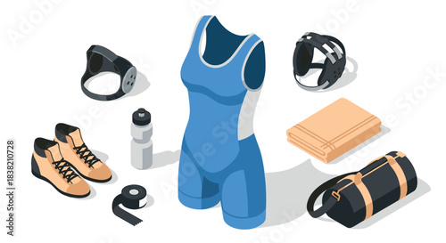 Isometric sports gear: cycling attire and accessories set