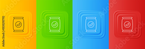 White Bag or packet potato chips icon isolated on colorful background. Set icons in square buttons. Vector