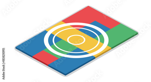 Vibrant geometric pattern with 3d isometric overlay in primary colors