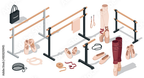 Ballet dance equipment set with isometric point shoes, barre, and accessories