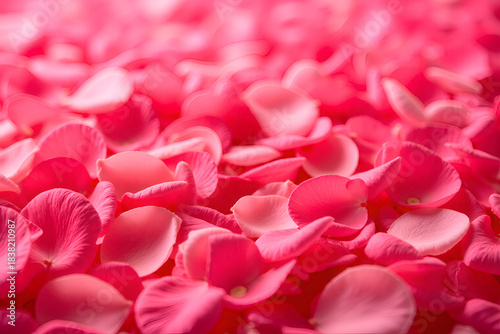 dense rose petals texture with delicate full-frame red and pink petals, illuminated by soft warm light, evoking a romantic atmosphere,