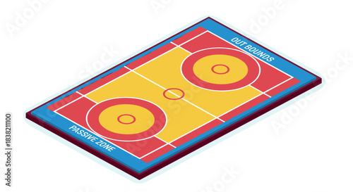 Detailed isometric design of colorful wrestling arena with clearly marked zones