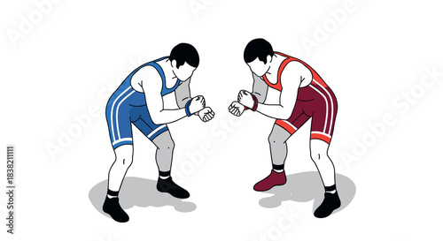 Dynamic wrestling artwork featuring two competitors in action pose