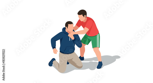 Self-defense technique in isometric style featuring two individuals in action
