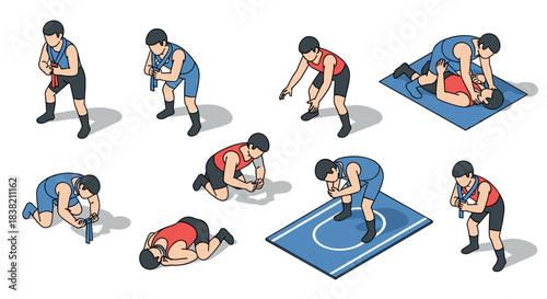 Dynamic isometric wrestling poses showcasing athletes in action