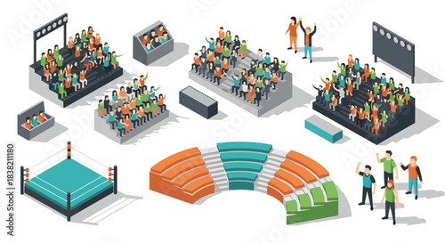 Isometric arena design with diverse audience and ring seating arrangement