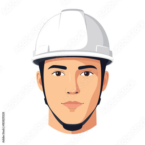 Man wearing a white hard hat construction safety helmet.