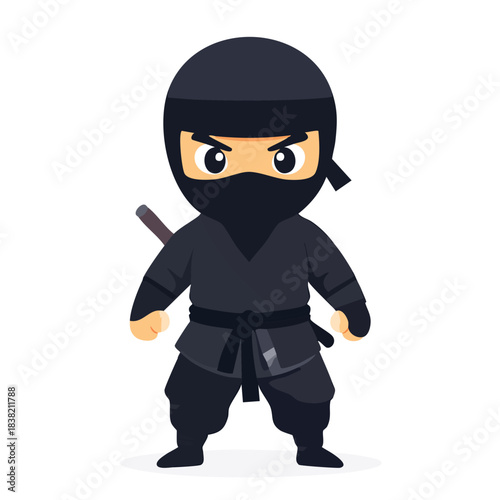 Cute Chibi Ninja Warrior Character Standing Ready.