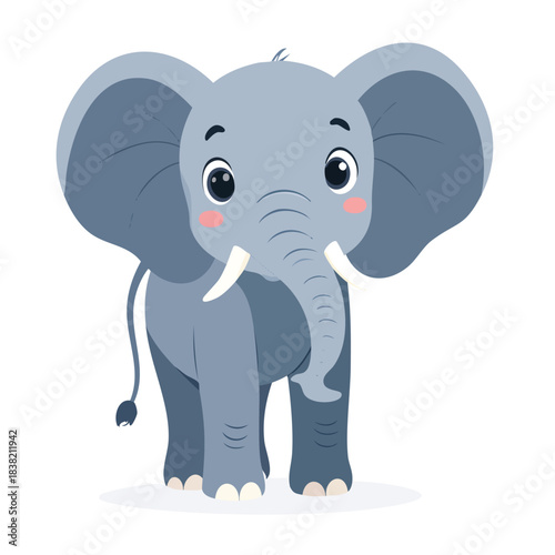 Cute Cartoon Baby Elephant Standing Front View Adorable Animal.