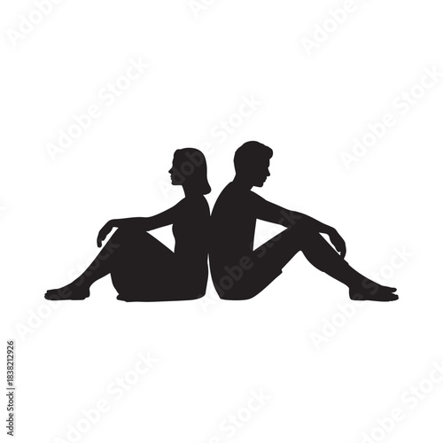 Silhouette of a couple sitting back to back conveying separation or distance