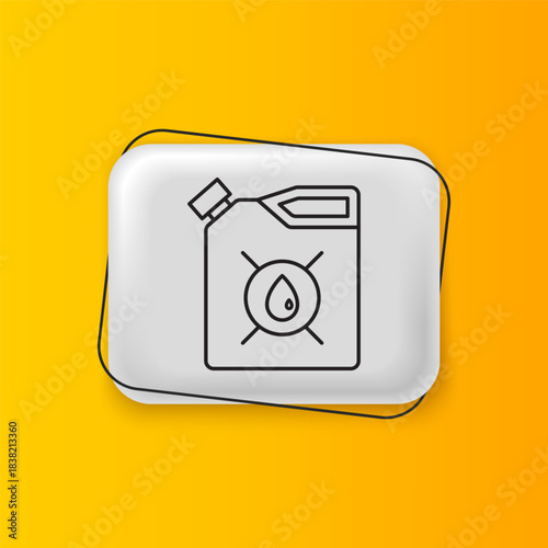 Black Canister for motor machine oil icon isolated on yellow background. Oil gallon. Oil change service and repair. Engine oil sign. Silver rectangle button. Vector