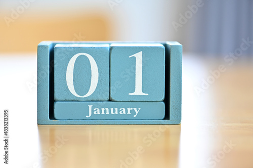 Wooden Block Date January 1 — Start of New Year and New Month