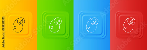 White Bio fuel icon isolated on colorful background. Eco bio. Green environment and recycle. Set icons in square buttons. Vector
