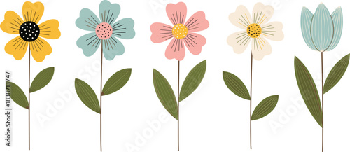 Happy Mothers Day floral illustration with colorful spring flowers and elegant greeting design in modern vector style