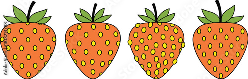 Strawberry fruit illustration set with simple hand drawn style fresh sweet berries in modern colorful vector design