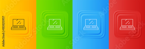 White Makeup powder with mirror icon isolated on colorful background. Set icons in square buttons. Vector