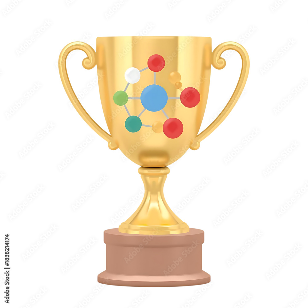 Fototapeta premium Golden trophy with molecule isolated on transparent background generative ai