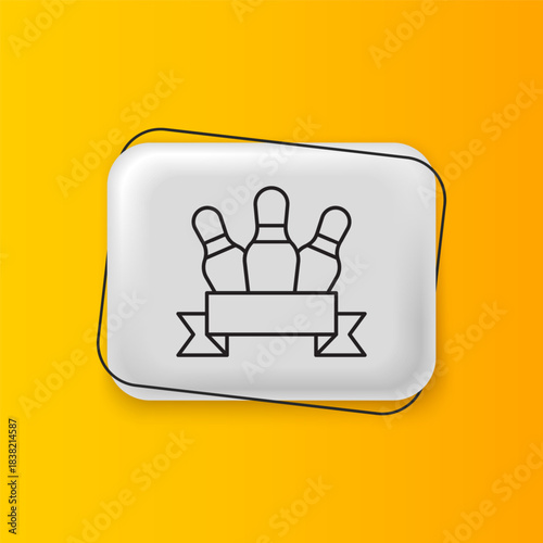 Black Bowling pin icon isolated on yellow background. Silver rectangle button. Vector