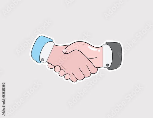 Handshake sticker. A hand-drawn vector illustration of a handshake, ideal for business deals, partnership, and agreement themes