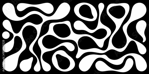 Abstract black and white pattern featuring organic fluid shapes and forms