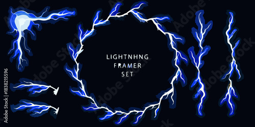 Electric lightning frames and bolts a vibrant collection of energy patterns