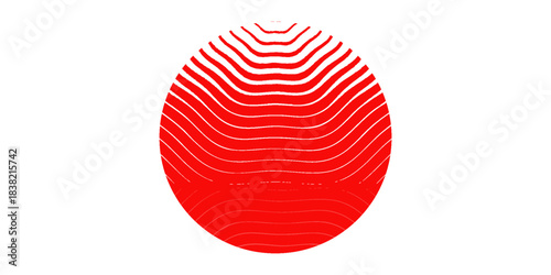 Japanese flag symbol of rising sun. Red circle in lines and grunge style on white background.Eps10