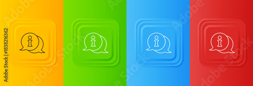 White Information icon isolated on colorful background. Set icons in square buttons. Vector