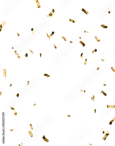 Golden celebration confetti falling from above on a fully transparent background. Ideal for party graphics, event promotions, festive overlays, New Year designs, birthdays, weddings, and luxury