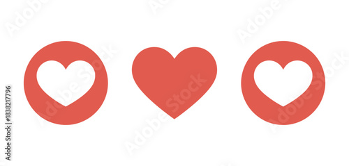 Three coral heart icons arranged horizontally on a white background.