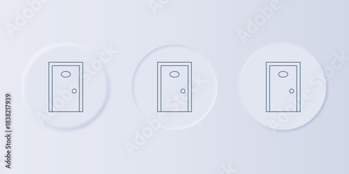 Grey Hotel corridor with closed numbered door icon isolated on grey background. Set icons in square buttons. Vector