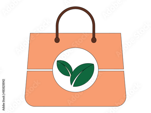 A shopping bag with a green leaf logo signifies eco-friendly purchasing options.