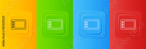 White Graphic tablet icon isolated on colorful background. Set icons in square buttons. Vector