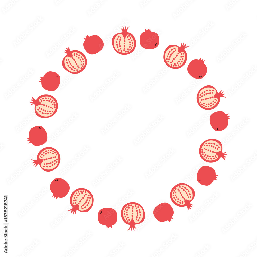 Obraz premium Pomegranate wreath Christmas design in folk style Folk art Vector illustration New year frame vector design