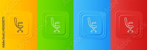 White Office chair icon isolated on colorful background. Set icons in square buttons. Vector