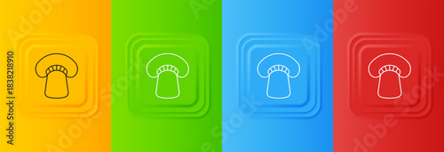White Mushroom icon isolated on colorful background. Set icons in square buttons. Vector