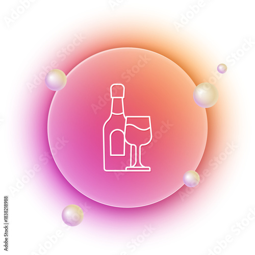 White Wine bottle with glass icon isolated on white background. Orange and pink gradient circle background. Vector