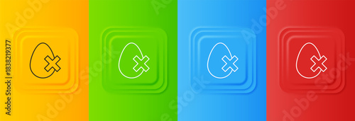 White No egg icon isolated on colorful background. Set icons in square buttons. Vector