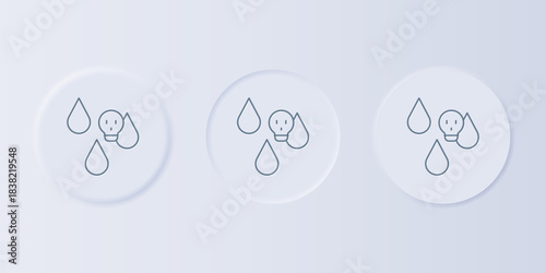 Grey Acid rain and radioactive cloud icon isolated on grey background. Effects of toxic air pollution on the environment. Set icons in square buttons. Vector