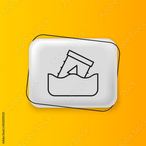 Black Radioactive waste in barrel icon isolated on yellow background. Toxic waste contamination on water. Environmental pollution. Silver rectangle button. Vector