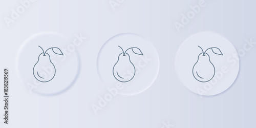 Grey Pear icon isolated on grey background. Fruit with leaf symbol. Set icons in square buttons. Vector