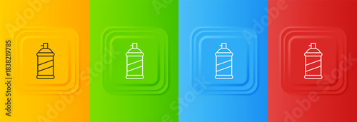 White Paint spray can icon isolated on colorful background. Set icons in square buttons. Vector