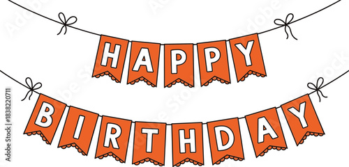 Charming hand drawn orange banner proclaiming Happy Birthday celebration perfect for festive party invitations and cheerful seasonal decorations