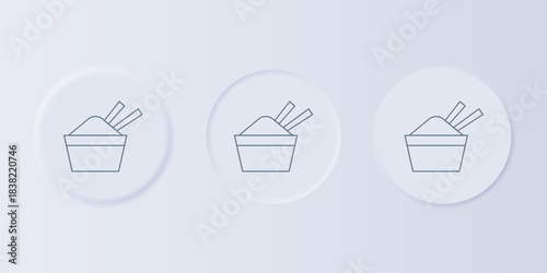 Grey Rice in a bowl with chopstick icon isolated on grey background. Traditional Asian food. Set icons in square buttons. Vector